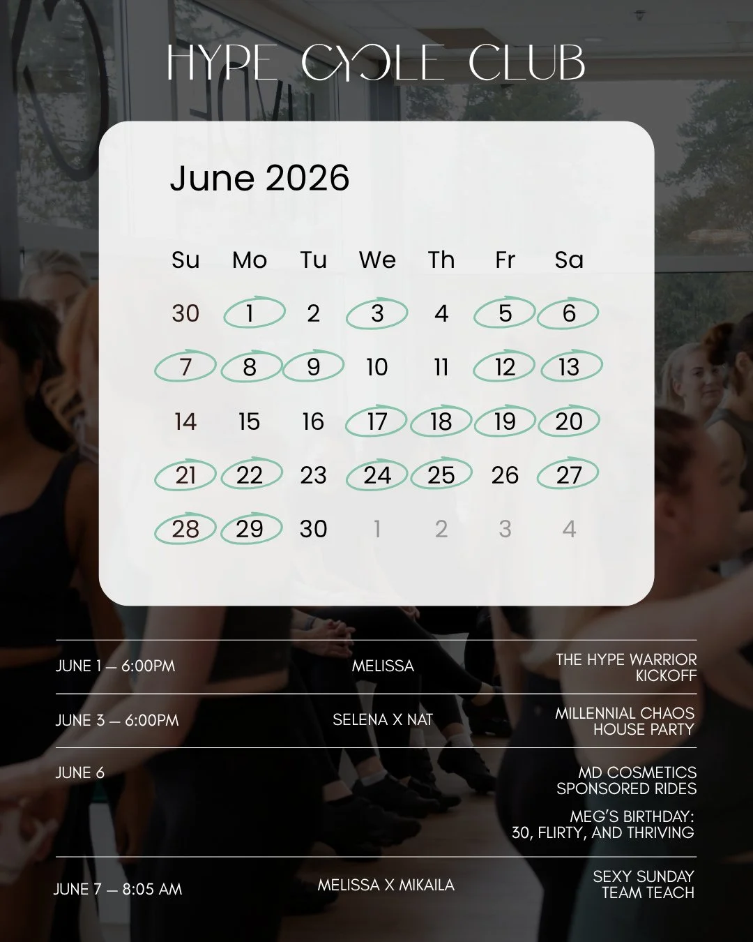 June is PACKED 🗓️ Swipe to see every theme ride we have lined up this month:⁠
⁠
Pride rides, Hot Girl Summer kickoff, birthday bashes, legend throwdowns, an Off Campus ride for the Garrett &amp; Hannah girlies 🏒❤️, and so much more. Plus TONS of te