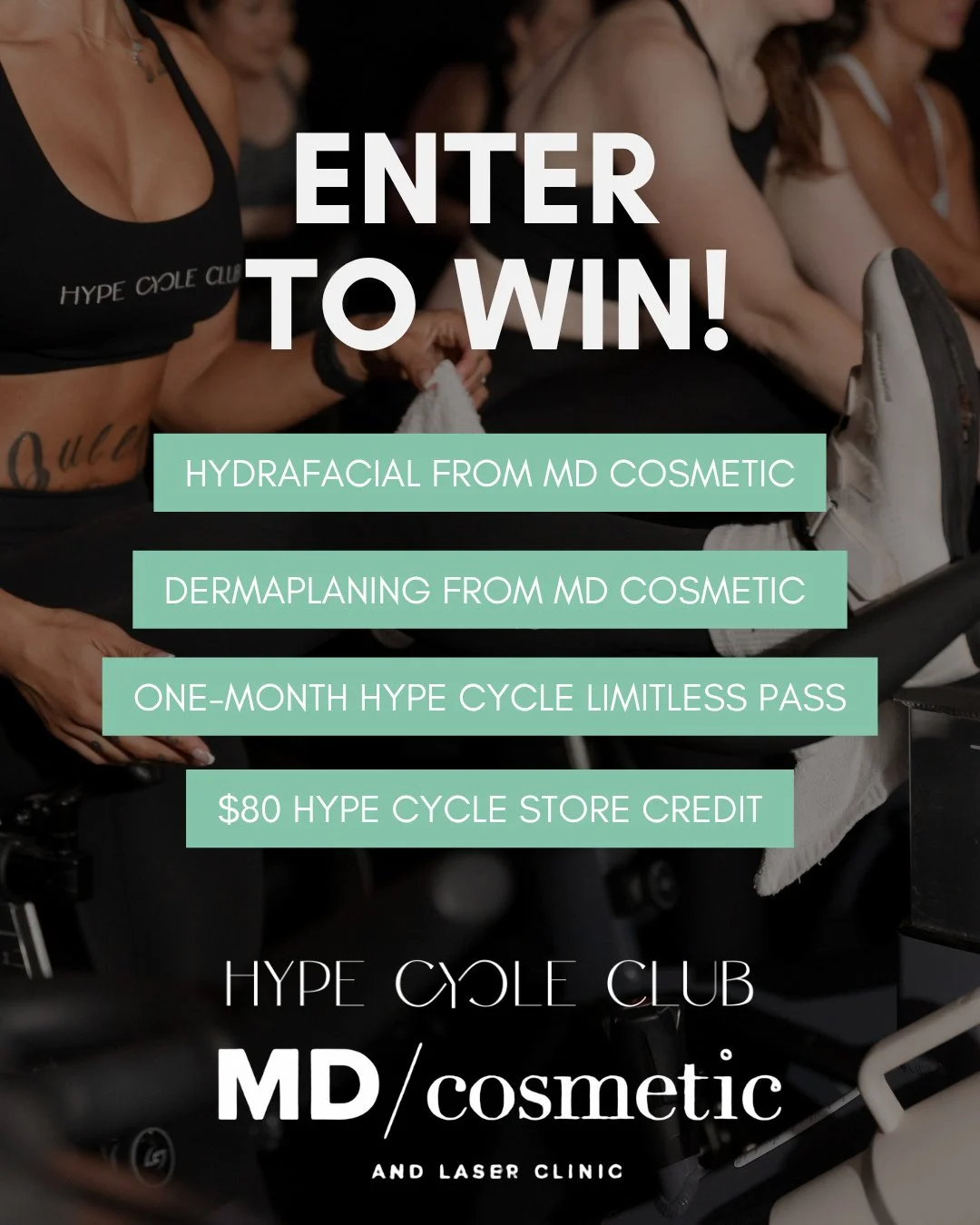 ✨ GIVEAWAY TIME ✨⁠
⁠
We've teamed up with MD Cosmetic &amp; Laser Clinic to celebrate their Sponsored Ride Day at HYPE on June 6th, and we're giving away **over $700 in prizes**! 🎉⁠
⁠
ONE lucky winner will receive:⁠
⁠
⚡ 1 Month Unlimited at HYPE ($2