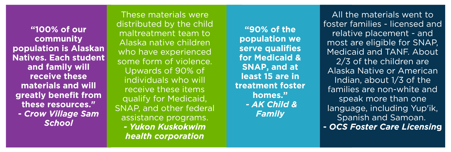 quotes from partners about who these supplies served and our interactive map about what organizations and communities received them