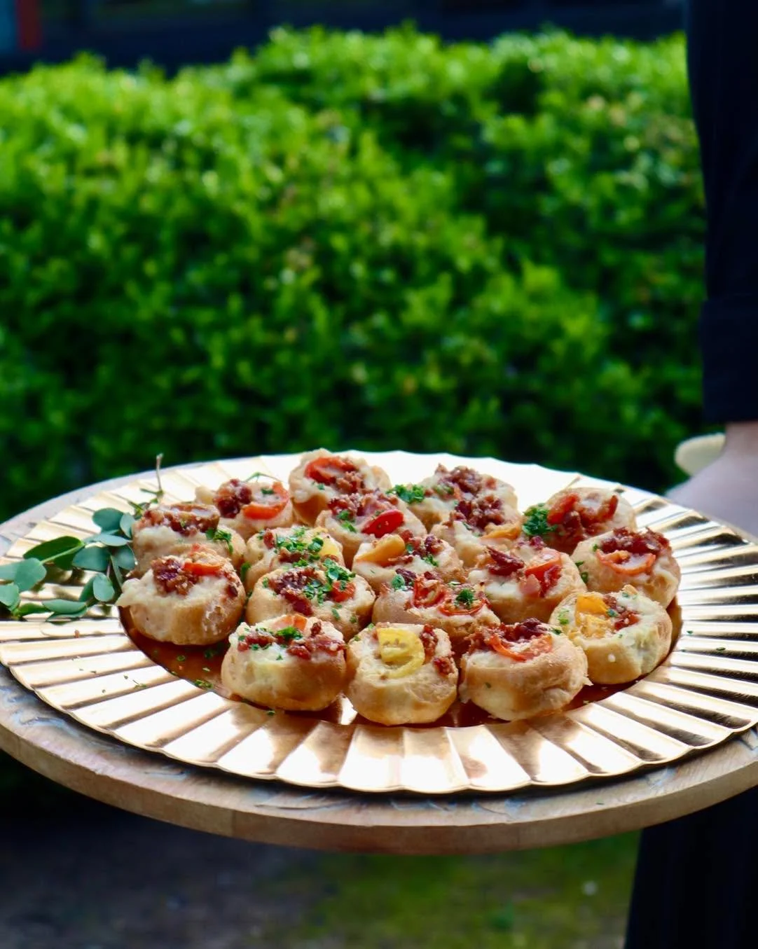 A Kentucky classic in bite size form &mdash; our Hot Brown Gougeres! 
[For those not in the know, it&rsquo;s a choux puff pastry, filled with a turkey white cheddar mornay, topped with bacon, parmesan and tomato.]