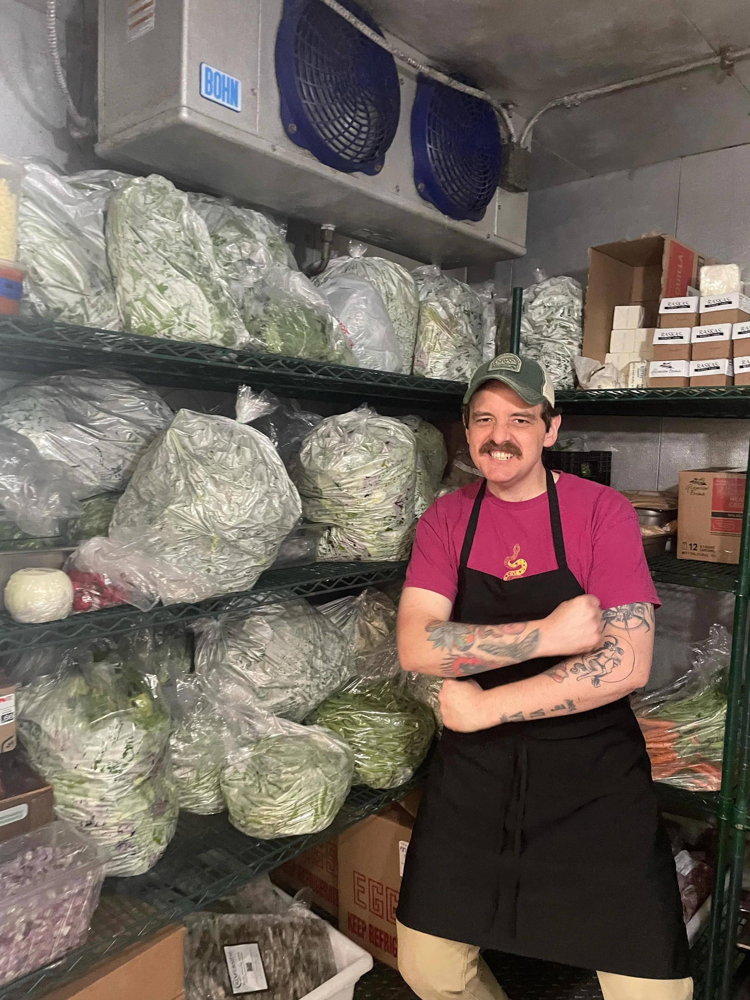 Our walk-in stocked with lots of local goodies from @highfivefarmky @saladdaysfarmky @sfproduce @happyhenshomesteadllc AND @roughdraftfarmstead for @ukfoodconnect&rsquo;s Local Food System Summit and @feastforfoodchain !!!!!