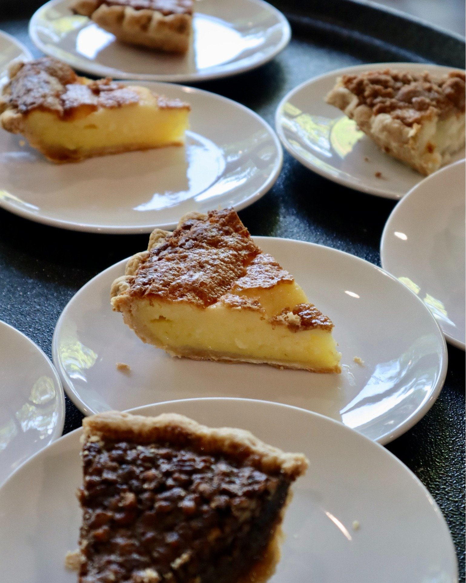 this is what we call "pie supper" -- your choice of heritage recipe pies from the @midwaybakery served in a beautiful spread. Pie options include: buttermilk chess, peanut butter, bourbon chocolate pecan, sour cream apple &amp; lemon chiffo