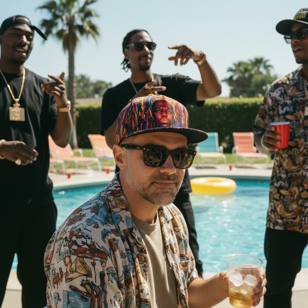 Notorious BIG Coogi Print Artisan Hat - Retro Biggie Smalls Flat Bill Cap