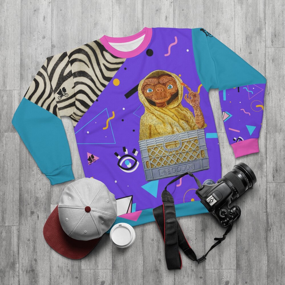 Ultimate 80s E.T. Be Good Retro Color Block Crewneck - Neon Vaporwave 1980s  Alien Pullover - 1980s ET Indie Art Zebra Print Sweatshirt — Watercolors 