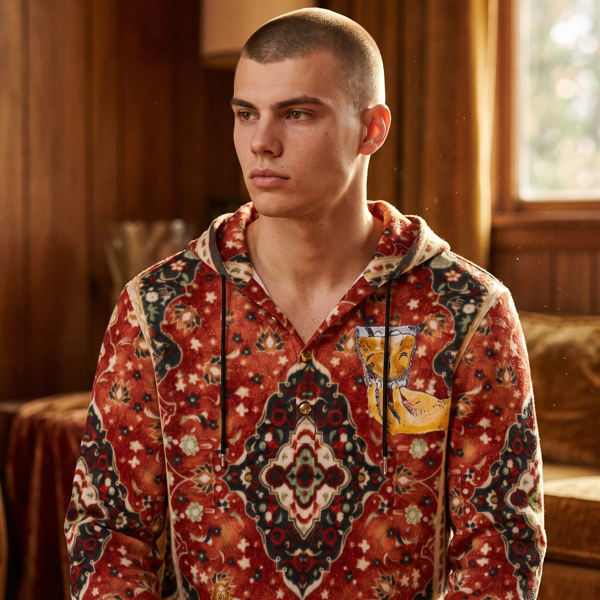 Big Lebowski “The Dude Abides” Persian Rug Henley Hoodie