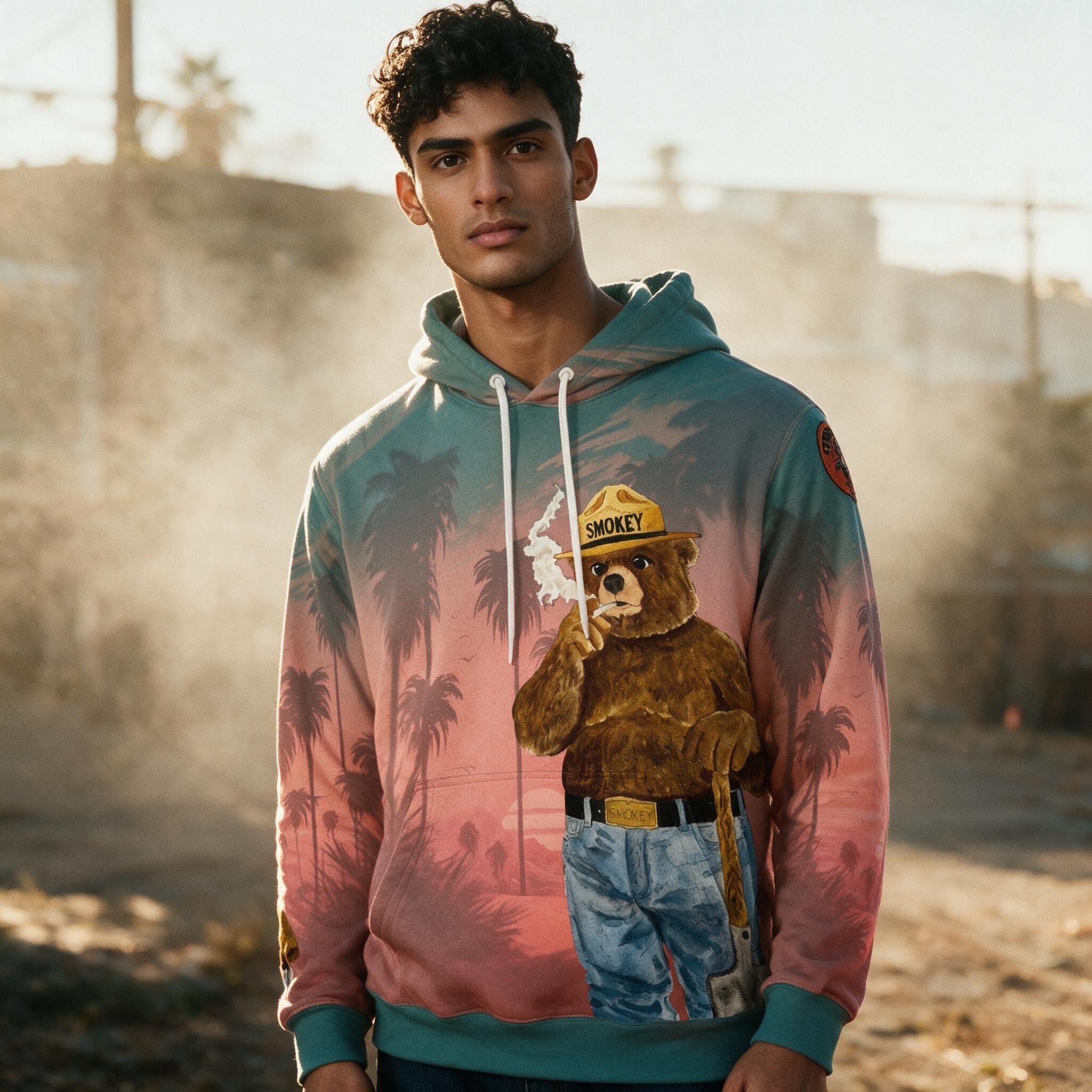 Smokey The Bear Tropical Sunset Fleece Hoodie