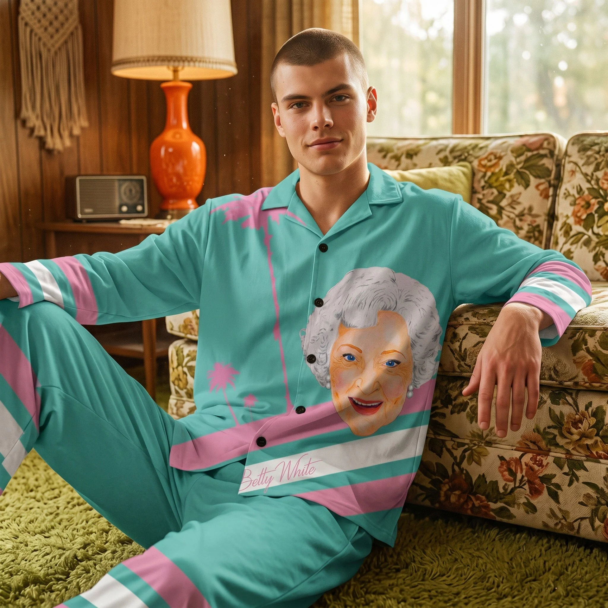 Betty White “Stay Golden” Miami Pink & Turquoise Retro Pajama Set