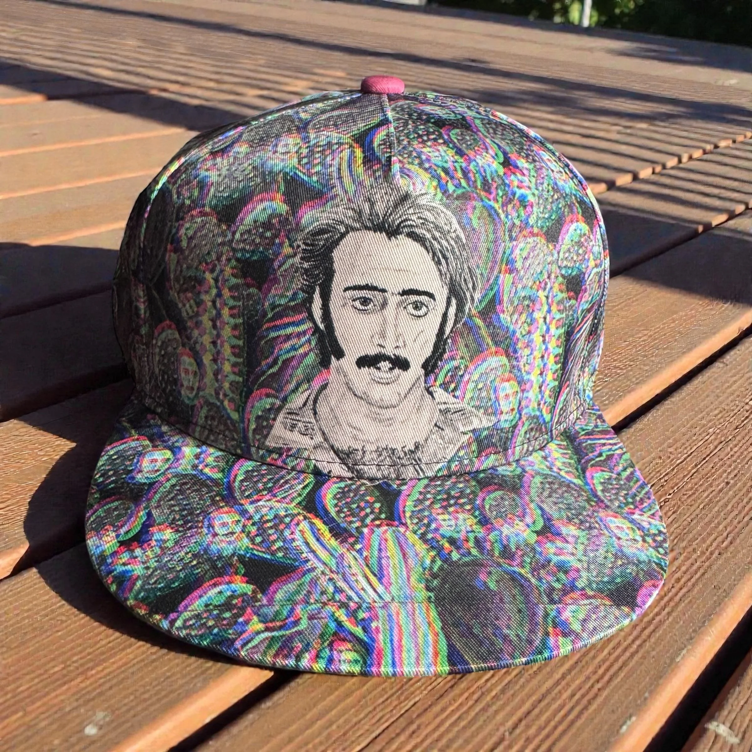 Retro 3D Vintage Grayscale Nicolas Cage Cactus Acid Trip Flat Bill Hat