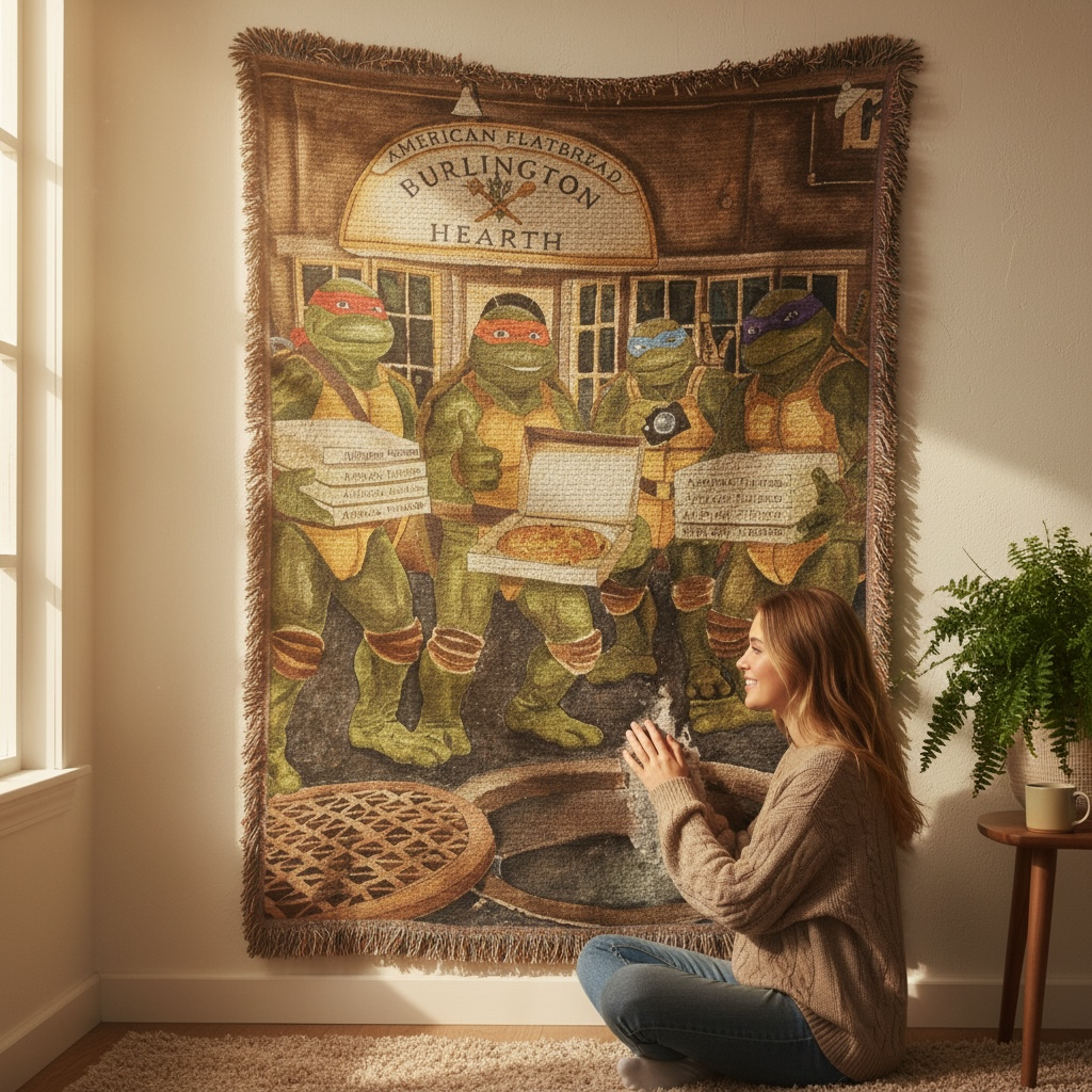 Teenage Mutant Ninja Turtles Visit American Flatbread Woven Blanket