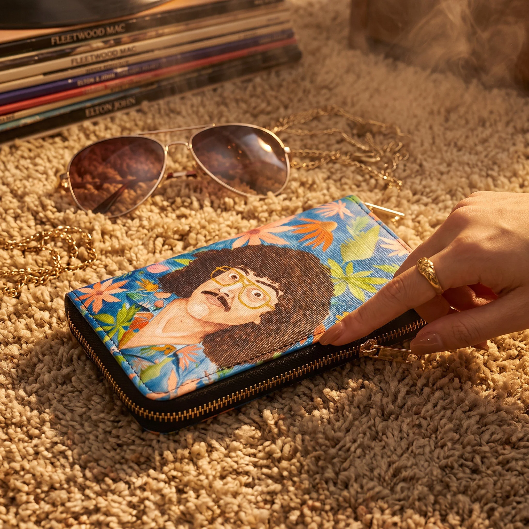 Weird Al Yankovic Retro Floral Vegan Leather Zipper Wallet