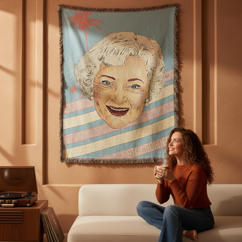Betty White “Stay Golden” Watercolor Woven Blankets