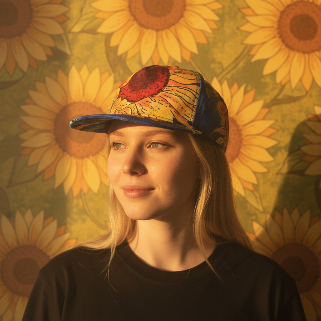 Wearable Watercolor Sunflower Flat Bill Hat