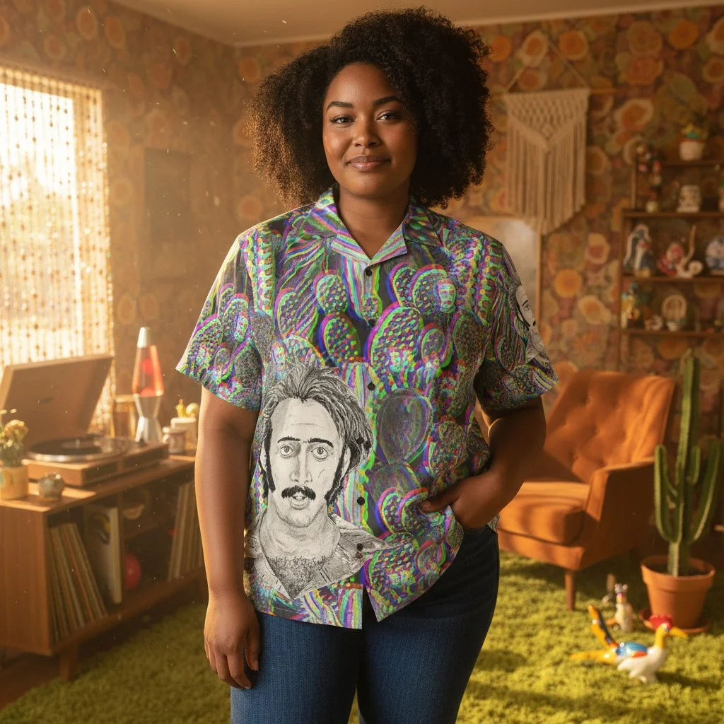 Retro 3D Vintage Grayscale Nicolas Cage Hawaiian Shirt