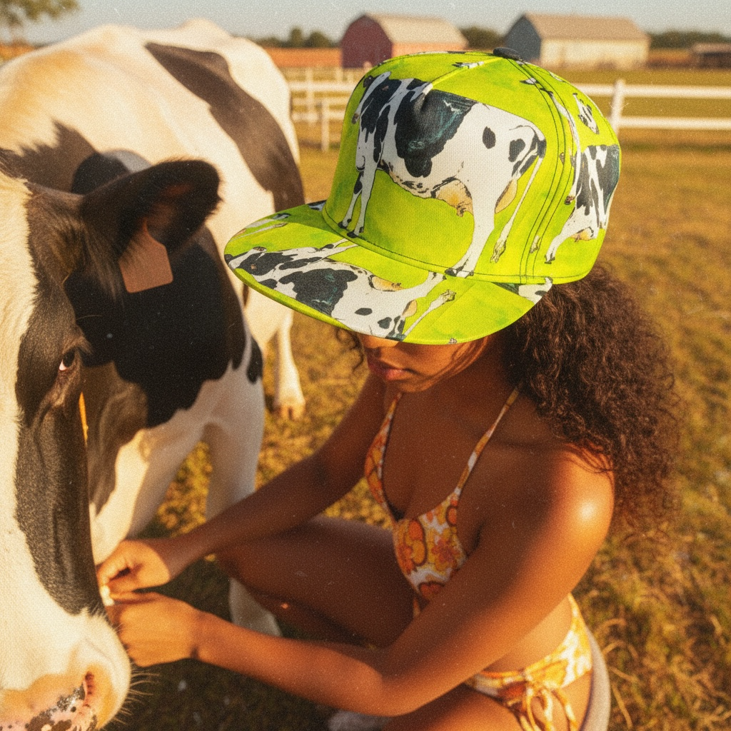 Artisan Cow Hats - Holstein Green SnapBack Flat Bill Caps