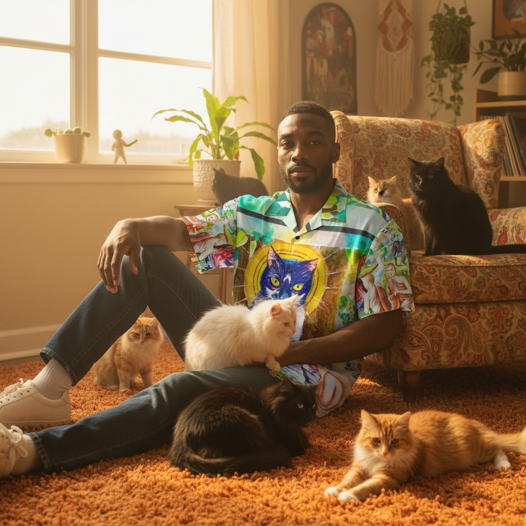 Zen Cat Paradise Wearable Watercolor Hawaiian Shirt