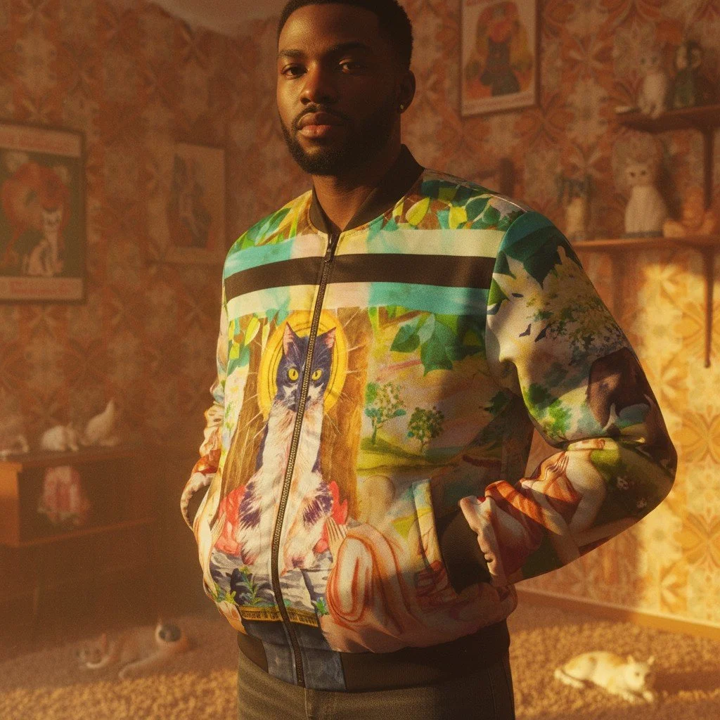 Zen Cat Bomber Jacket [Orange Quilted Lining]