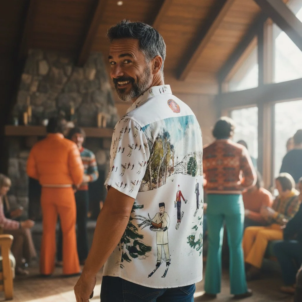 Watercolor Waiters Skiing Stowe Vermont Men's Hawaiian Shirt