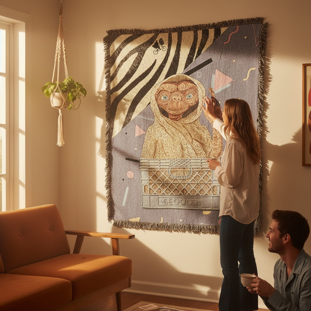 Retro E.T. “Be Good” Ultimate 80s Purple/Zebra Woven Blanket