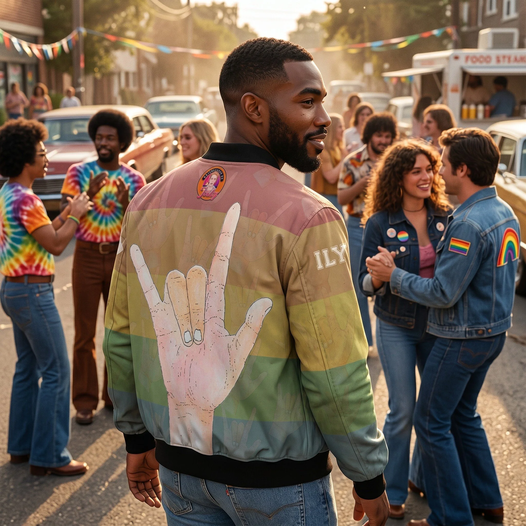I Love You ASL Pride Bomber [Orange quilted Lining]