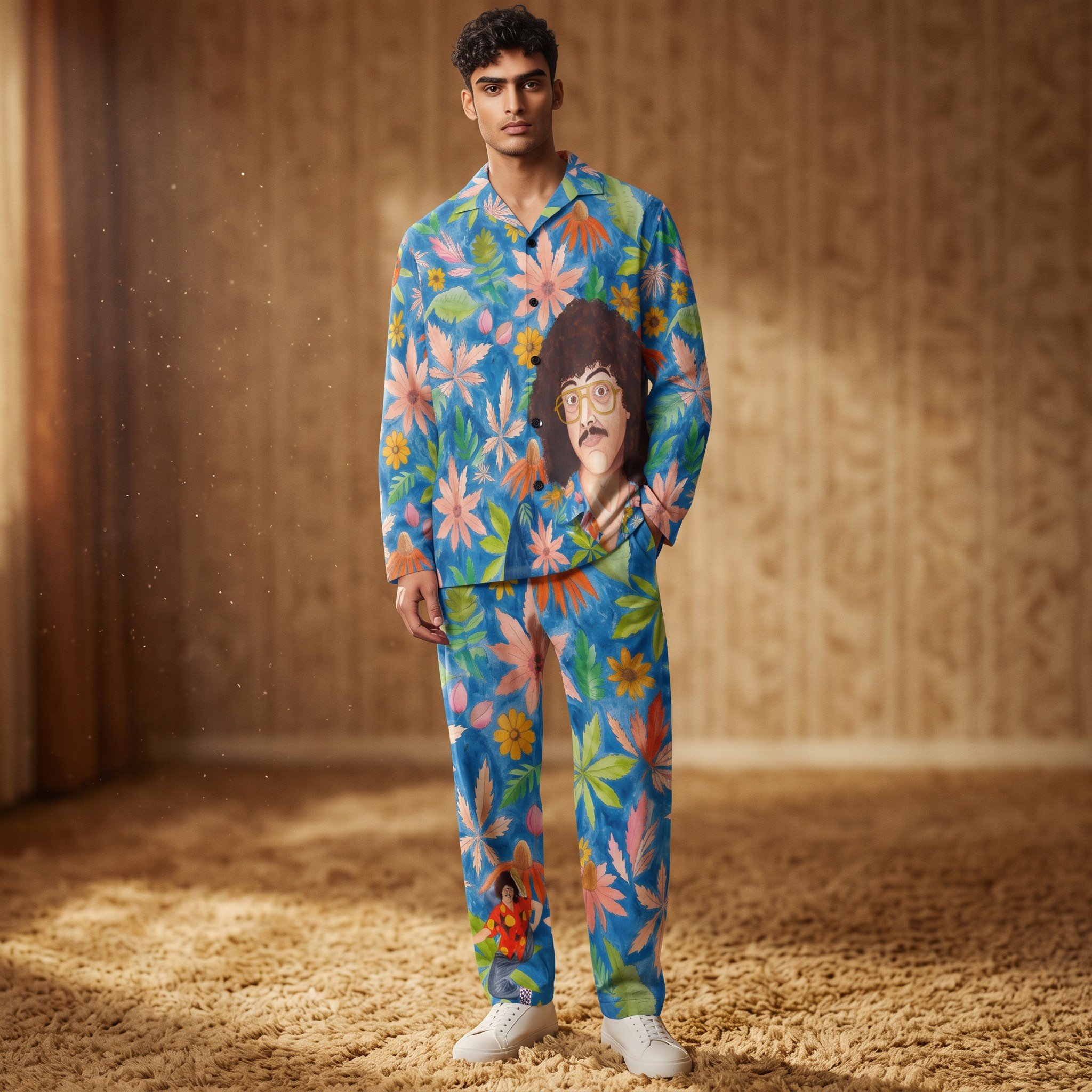 Weird Al Yankovic Retro Floral Button-Down Pajama Set