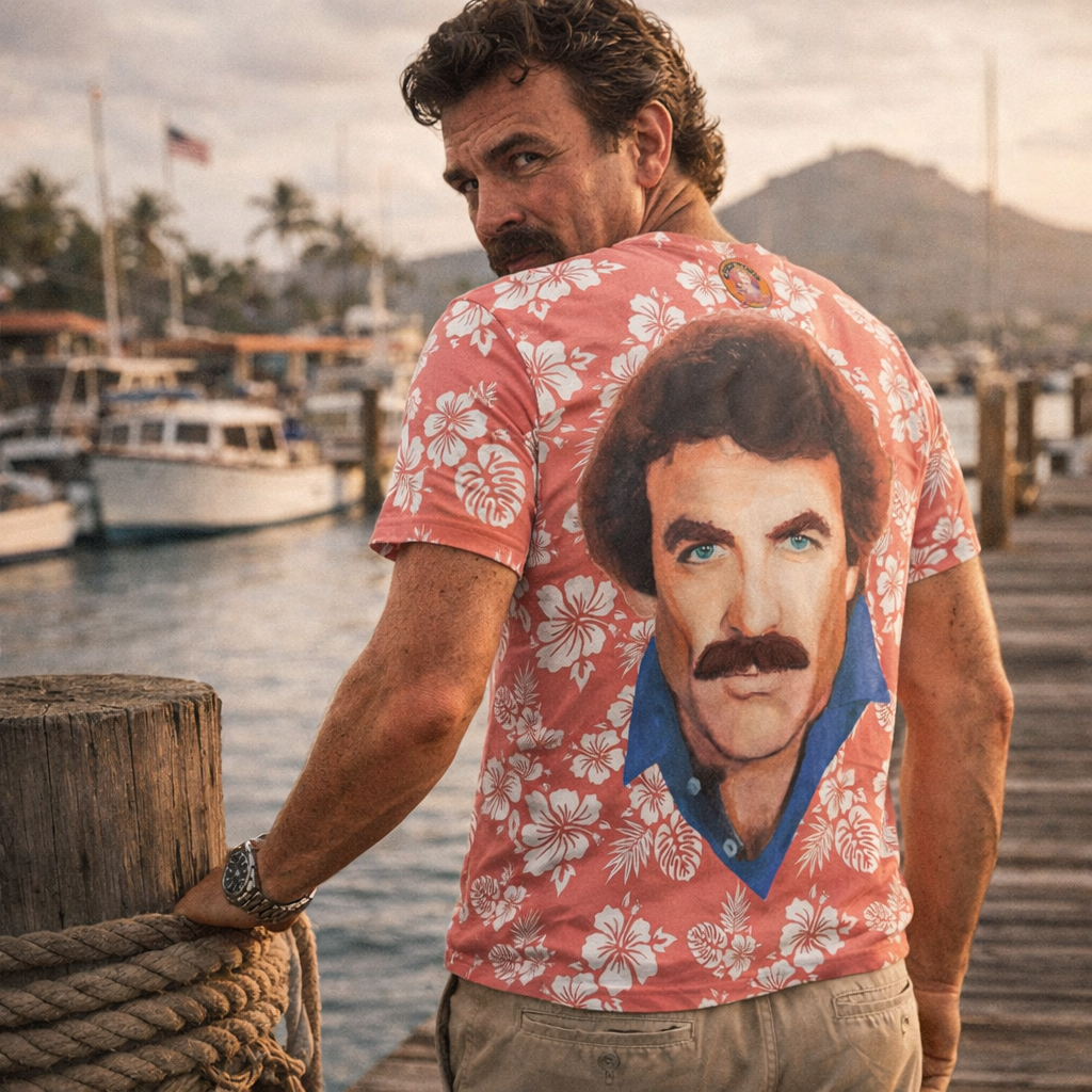 Tom Selleck Magnum P.I. Retro Floral 100% Cotton Tee