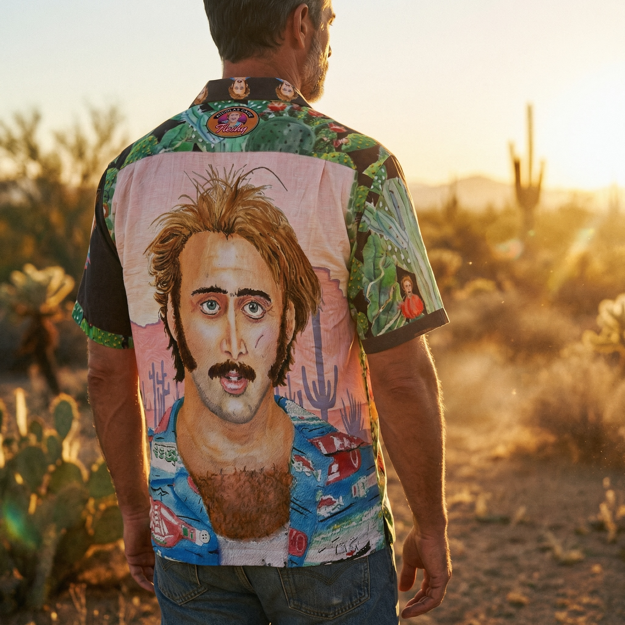 Nicolas Cage "Raising Arizona" Cactus Acid Trip Hawaiian Shirt