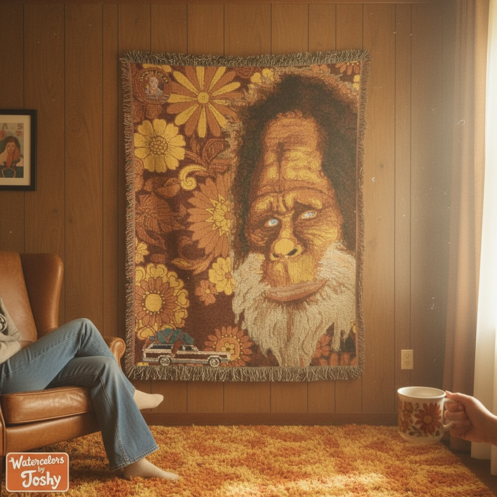 Harry & The Henderson’s Vintage-Inspired Floral Woven Blanket – 80s Bigfoot Home Décor