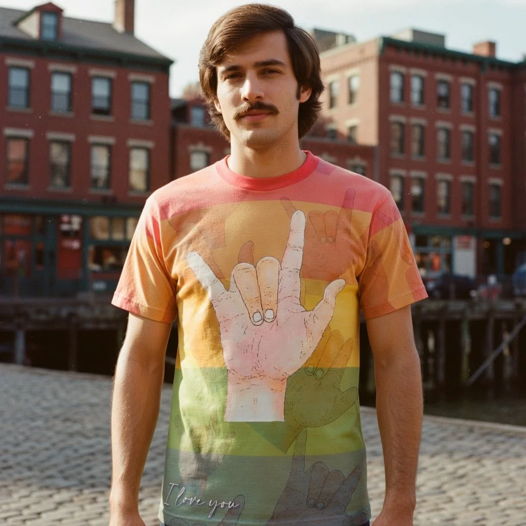 I Love You ASL Retro Rainbow 100% Cotton Tee