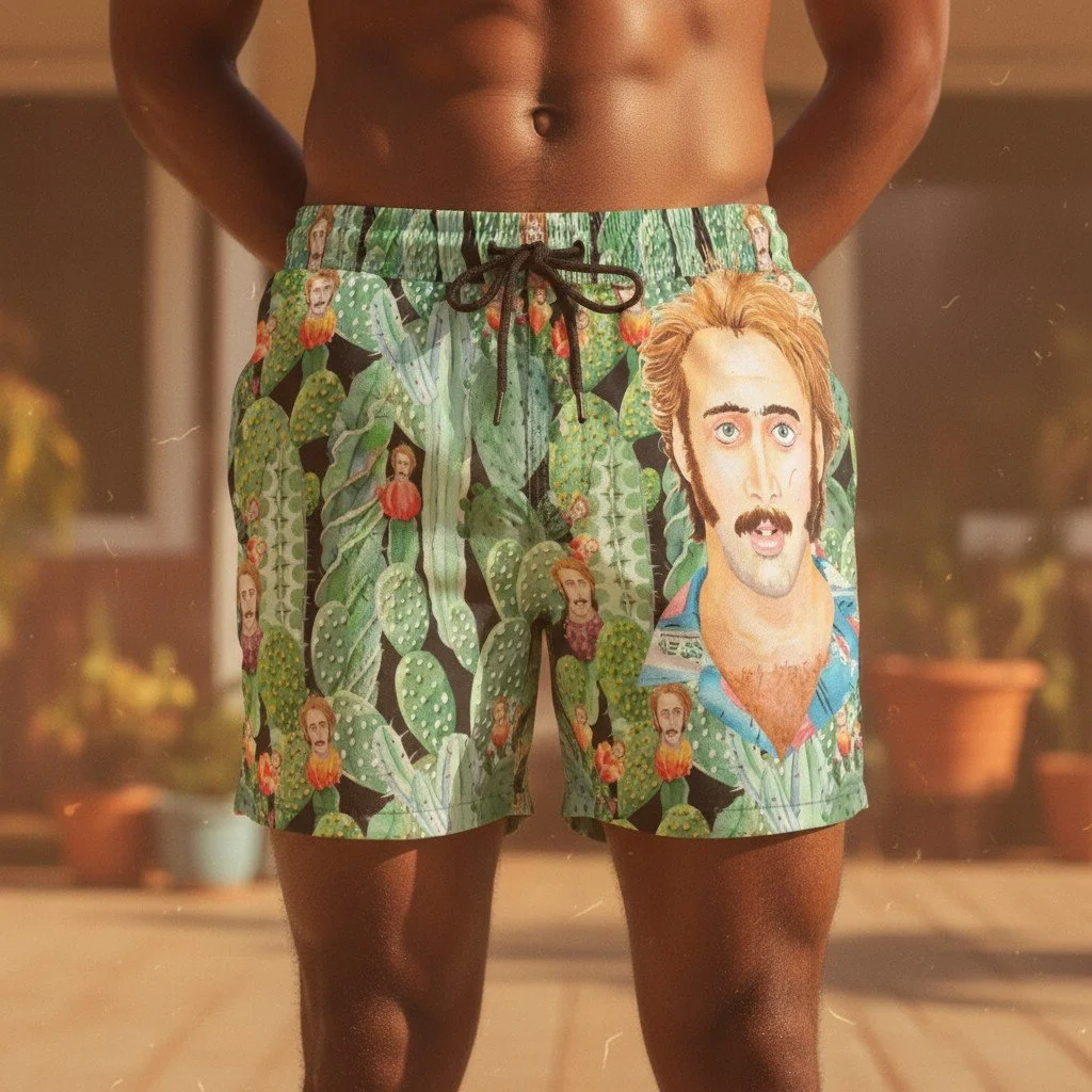 Nicolas Cage "Raising Arizona" Cactus Acid Trip Swim Trunks