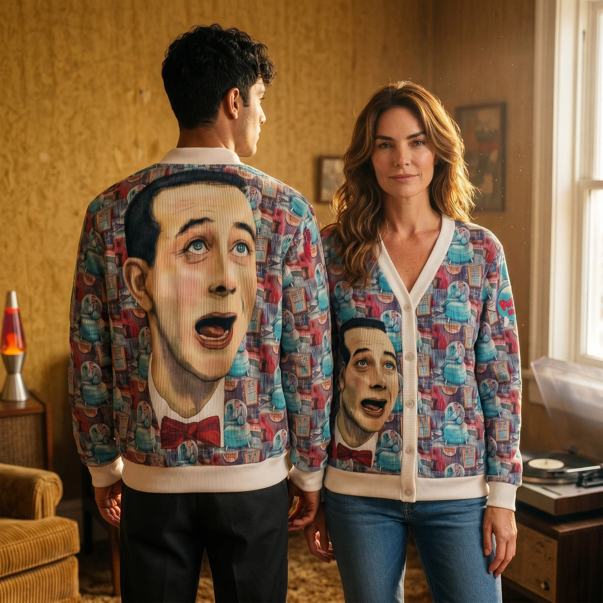 Pee-Wee Herman & Chairry Retro Corduroy Cardigan