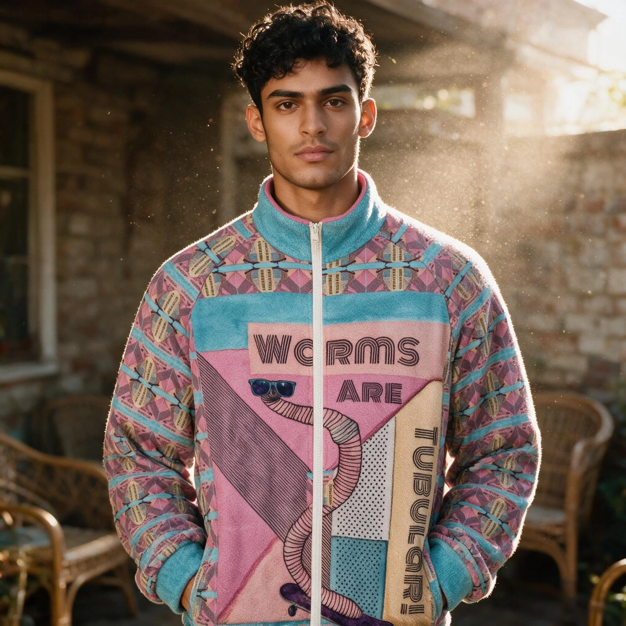 Worms Are Tubular 80s Dad Joke Full-Zip Fleece Jacket