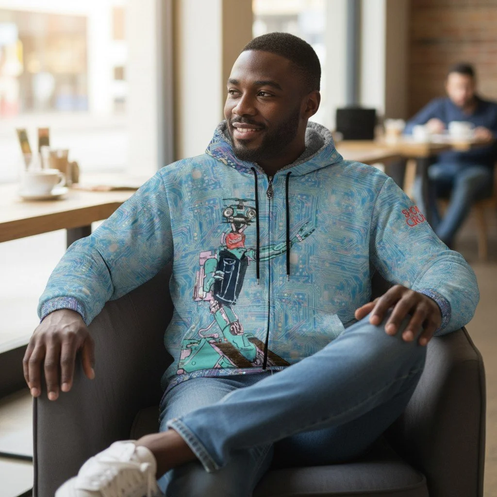 Short Circuit Johnny 5 is Alive Scuba Knit Fleece Lined Full-Zip Hoodie