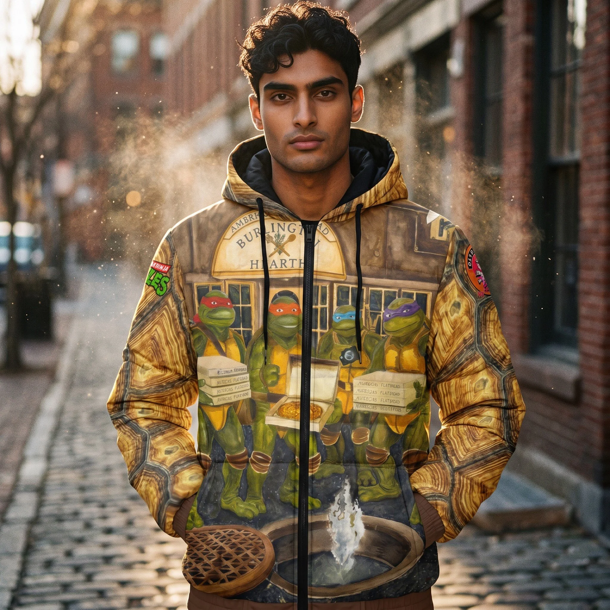 Teenage Mutant Ninja Turtles Visit American Flatbread Hooded Puffer Jacket
