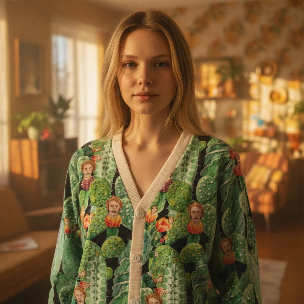 Nicolas Cage Raising Arizona Cactus Acid Trip Corduroy Cardigan