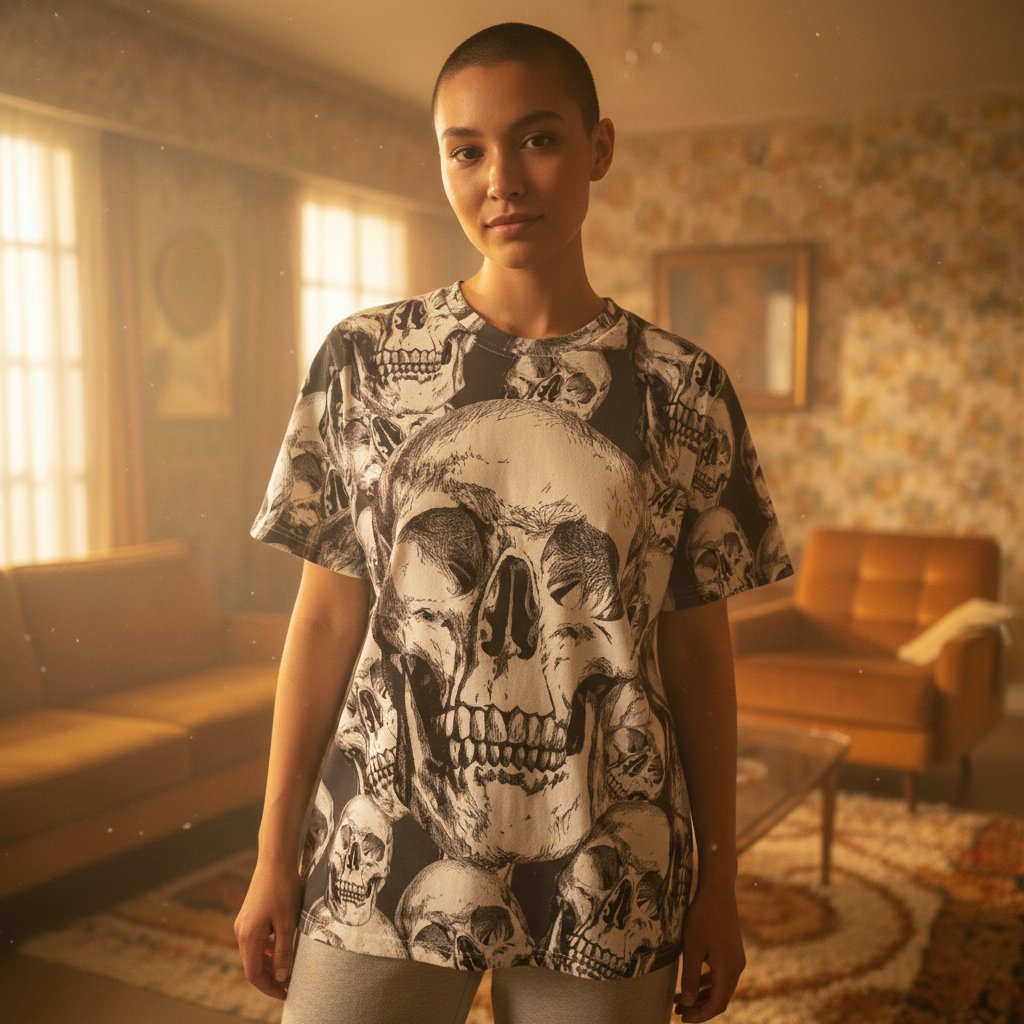 Skull Sketch All-Over Print 100% Cotton Tee