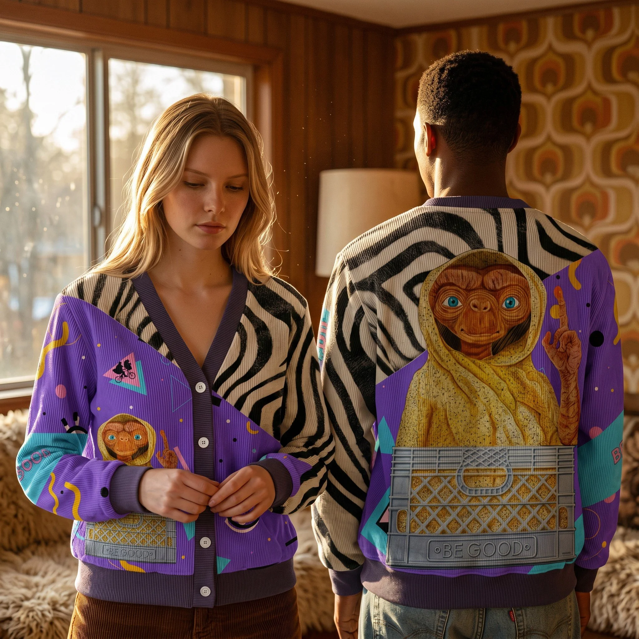 E.T. Be Good Ultimate 80s Purple & Zebra Corduroy Cardigan