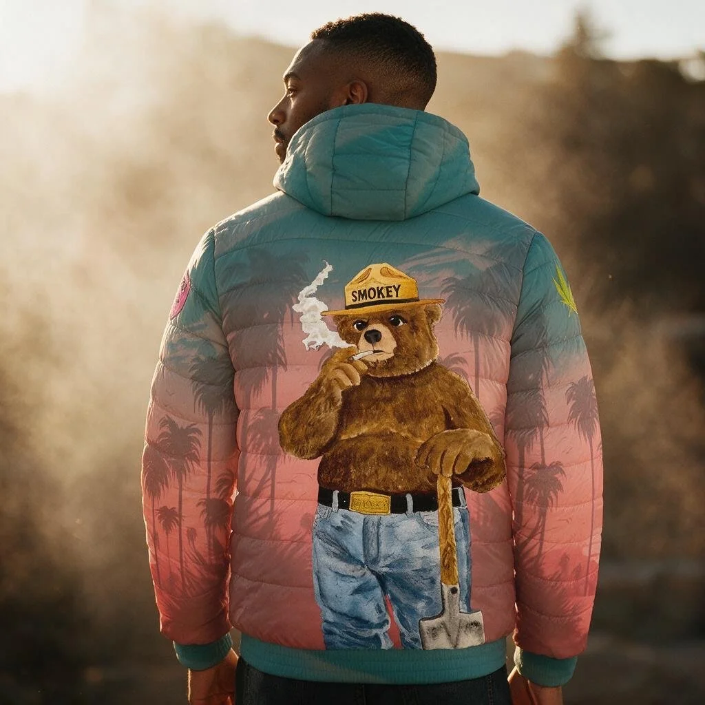 Smokey the Bear Tropical Sunset Hooded Puffer Jacket