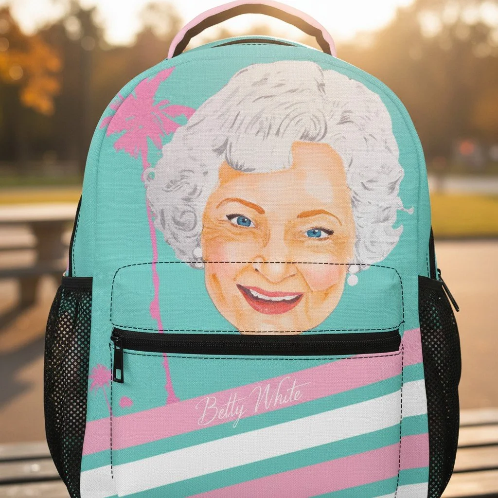 Betty White Retro Miami Turquoise & Pink 17" Backpack