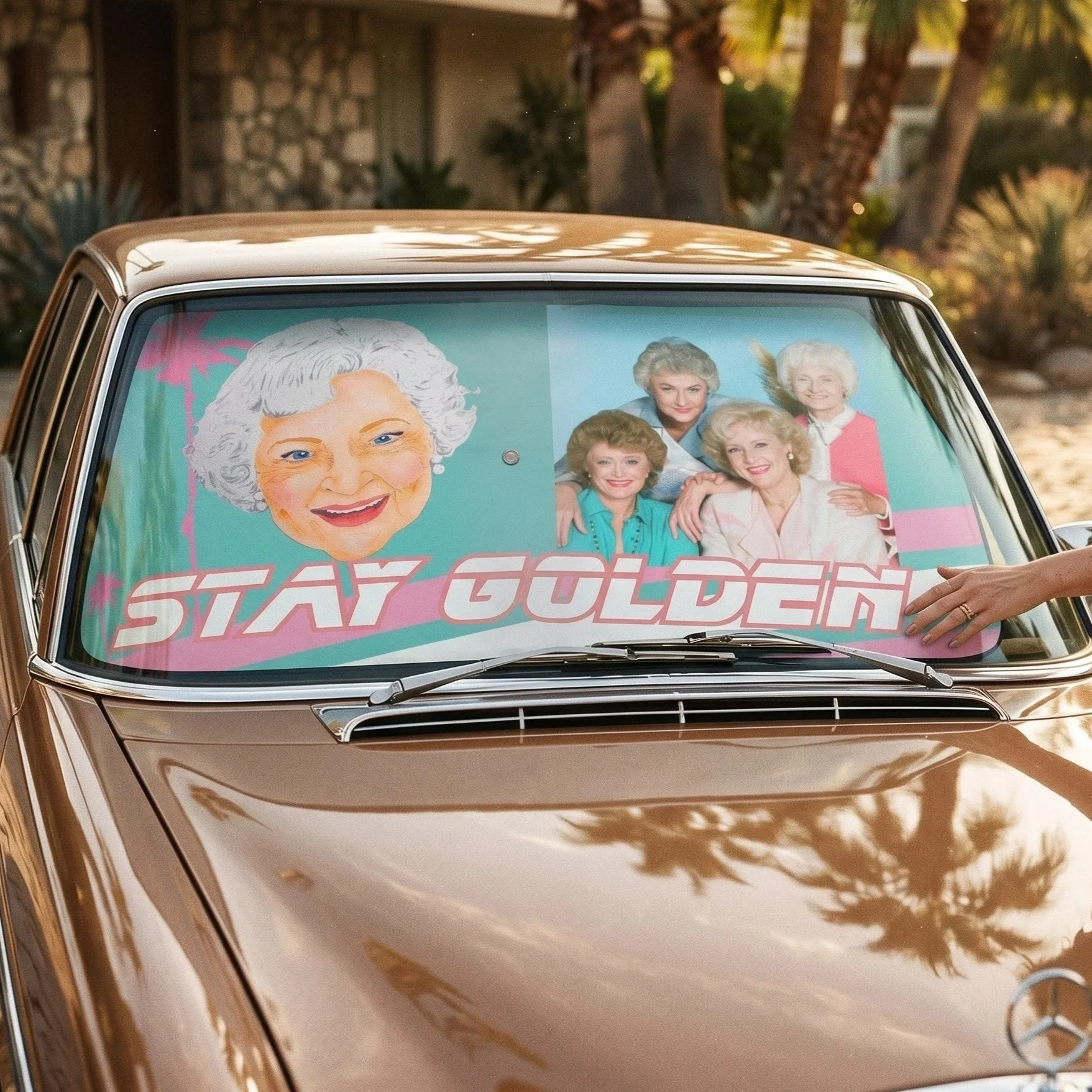 Betty White "Stay Golden" Car Sun Shade Umbrella