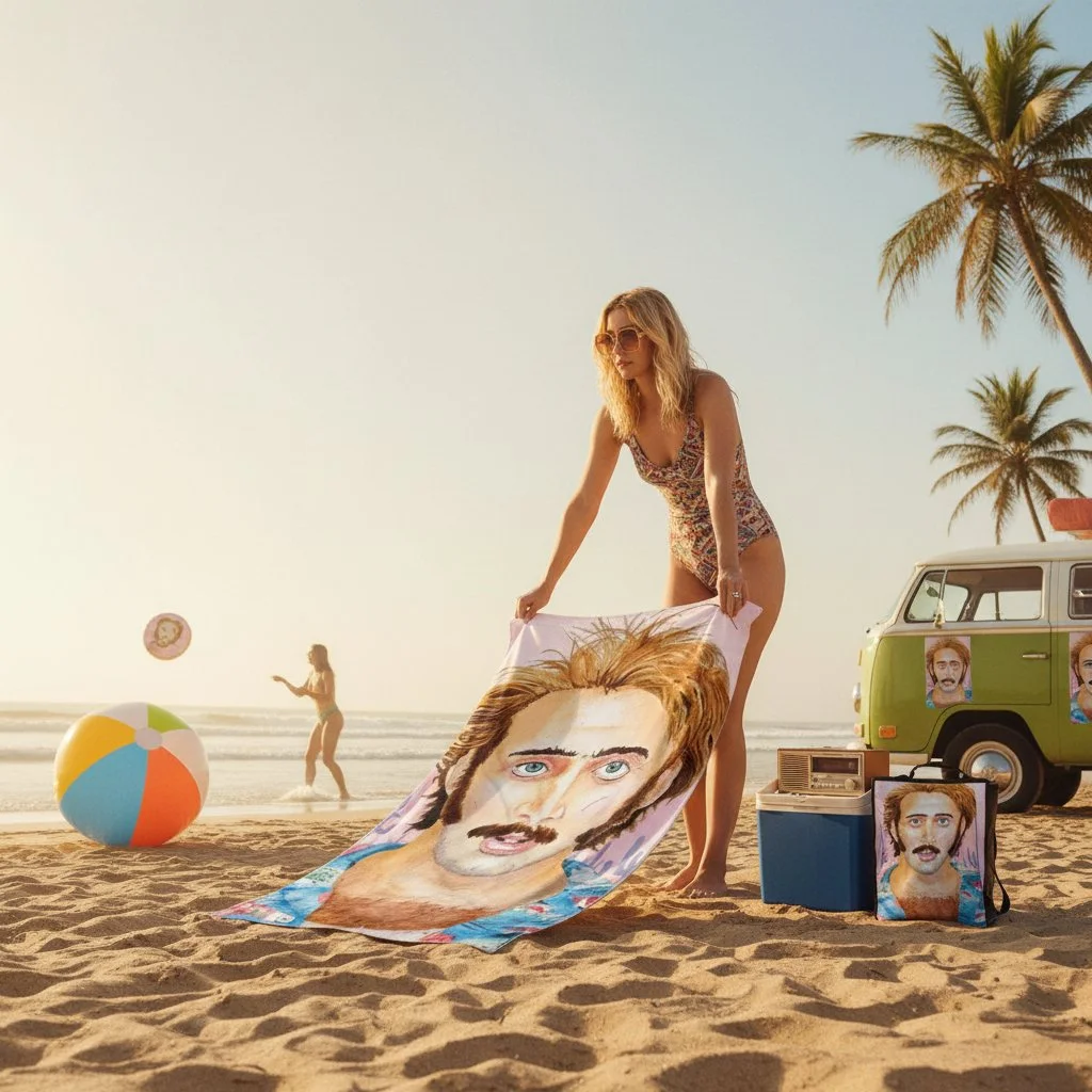 Nicolas Cage Retro ”Raising Arizona” Premium Artisan Beach Towels