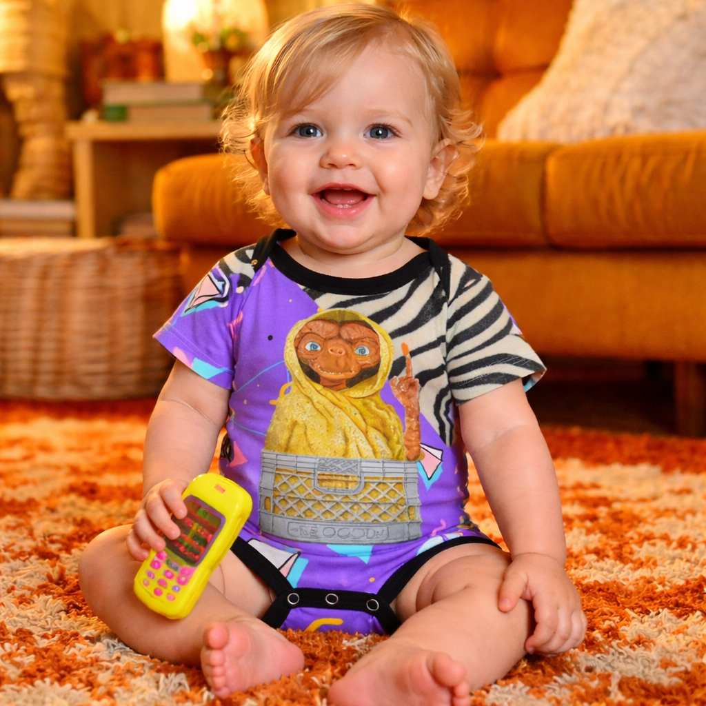 The Ultimate 80s E.T. Purple Color Block Retro Baby Onesie