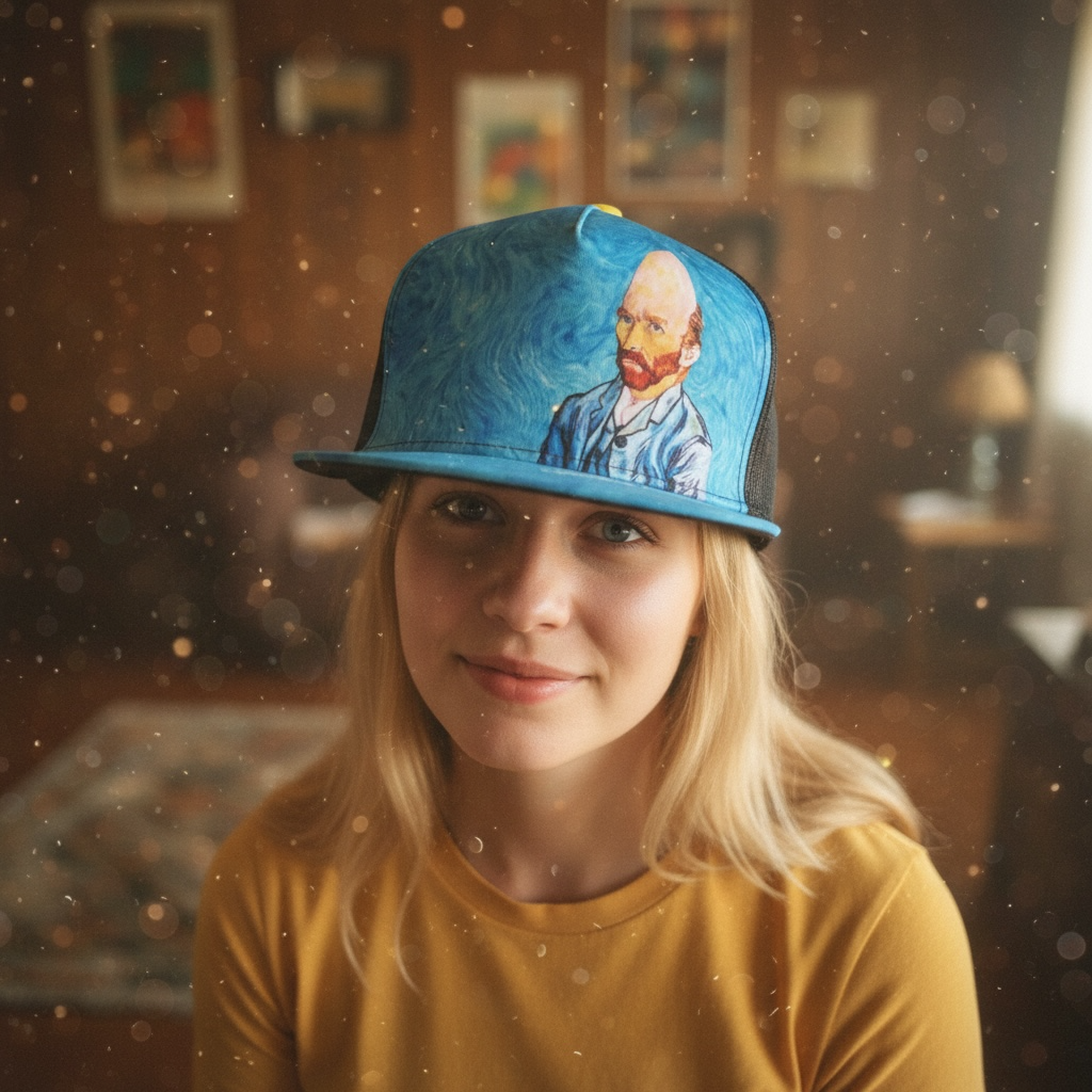 Conehead Van Gogh Flat Bill Cap - Vincent Van Coneheads Blue Hat