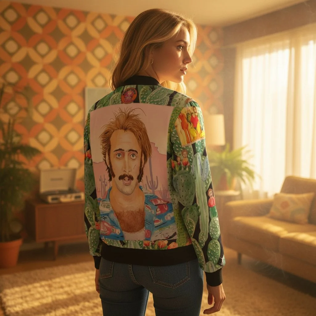Nicolas Cage Raising Arizona Cactus Acid Trip Women's Bomber Jacket