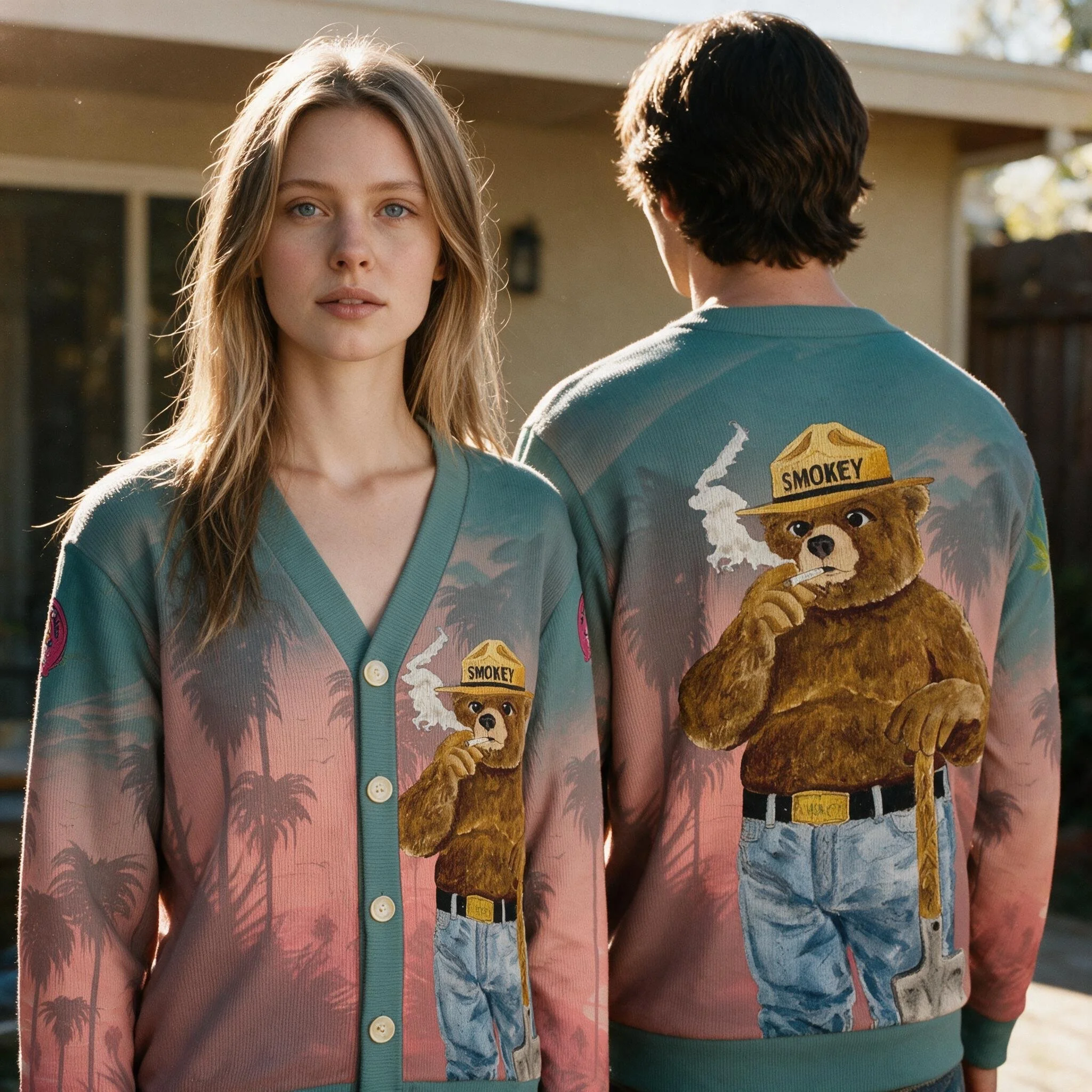 Smokey the Bear Tropical Sunset Corduroy Cardigan
