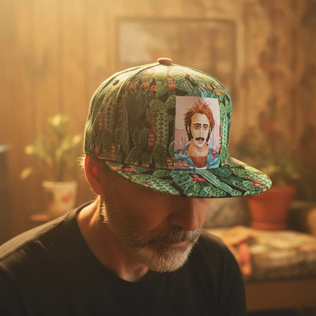 Nicolas Cage “Raising Arizona” Cactus Acid Trip Flat Bill Cap (Pink Portrait)