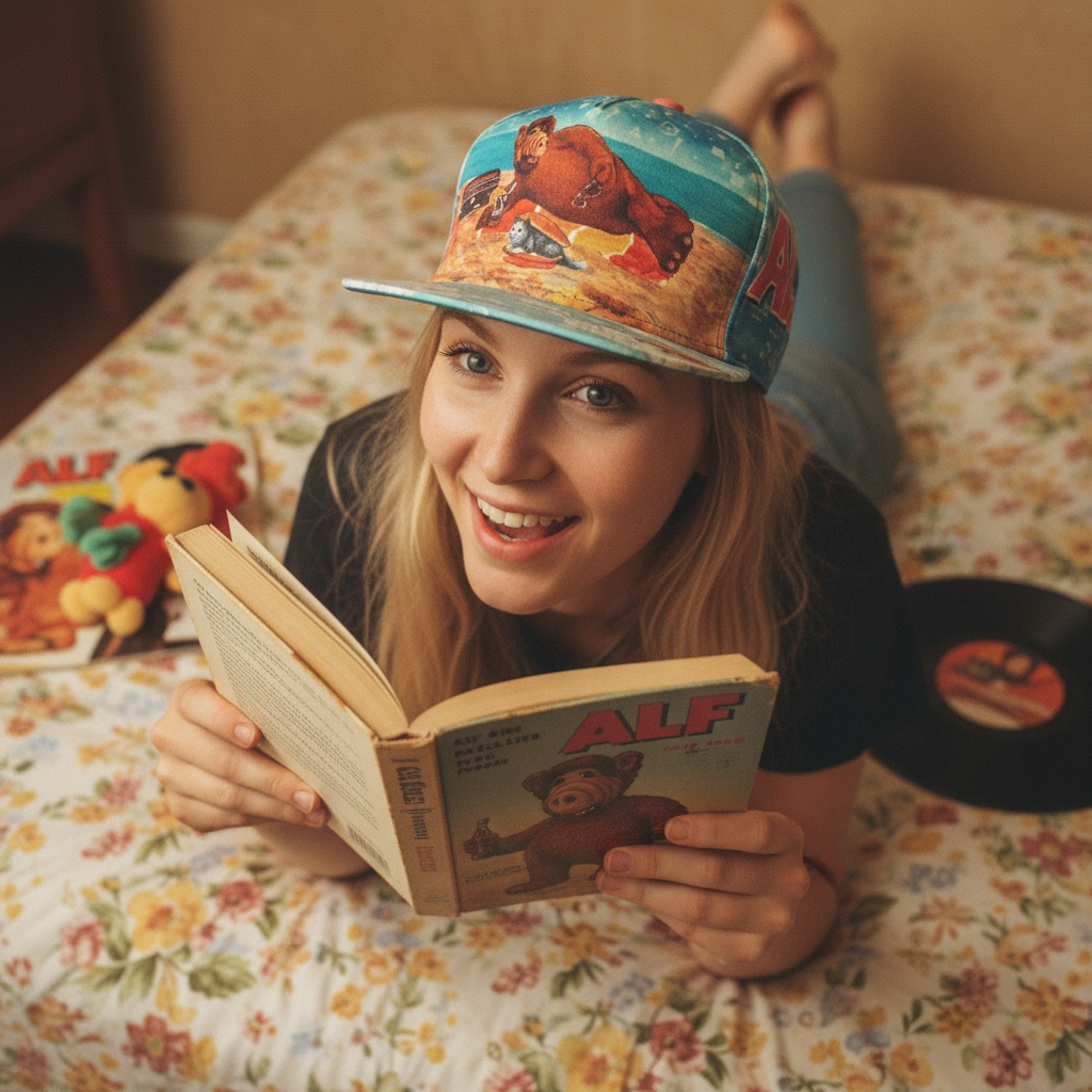 Vacation Vibes ALF Flat Bill Hat - 80s Alien Life Form with Cat Sandwich Cap