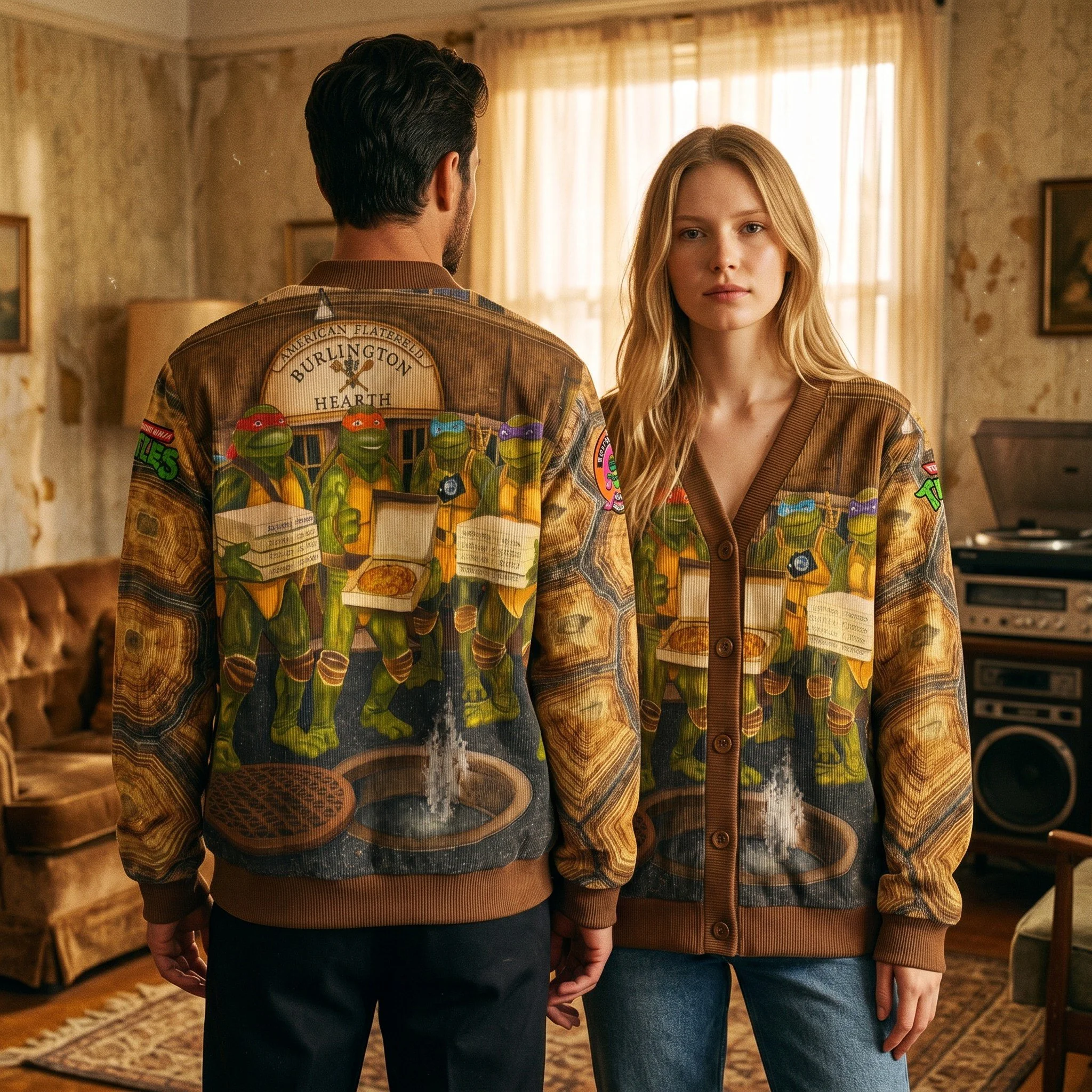 Teenage Mutant Ninja Turtles Visit American Flatbread Corduroy Cardigan
