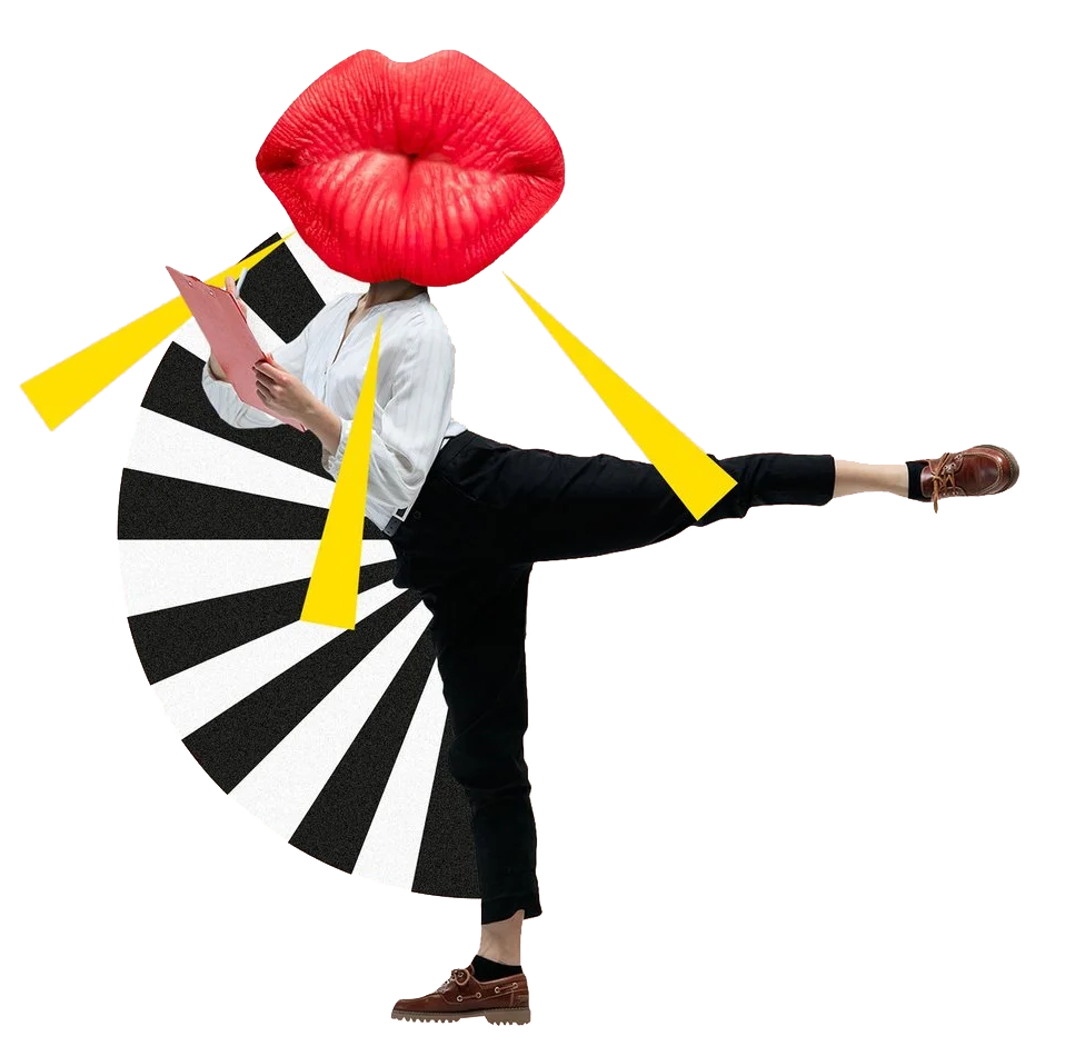 Black & white outfit person with lips for a head