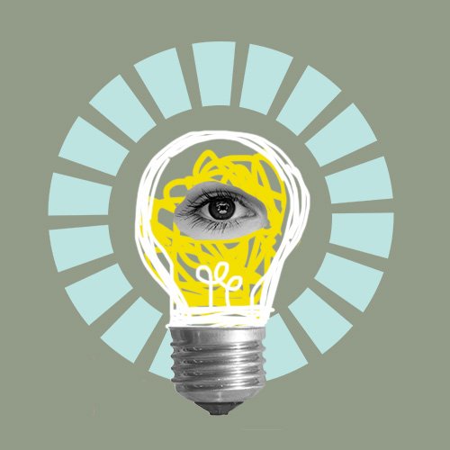 Handdrawn lightbulb, with an eye in the center