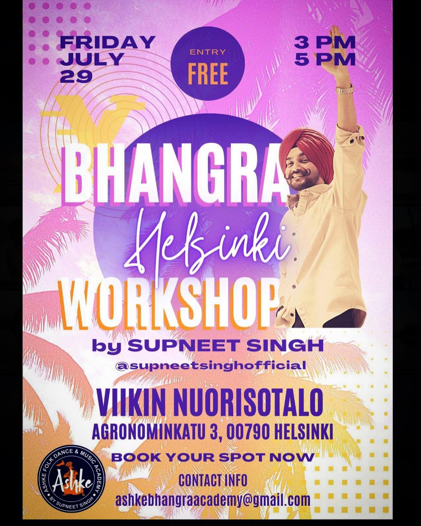 See you today at the Helsinki Bhangra workshop🇫🇮❤️🙏🏻 #EuropeTour #LoveBhangra #SupneetSingh #Ashke 
.
.
@supneetsinghofficial 
@ashkefolkdance_by_supneetsingh  @ashke_academy_mohali @ashke_academy_barnala